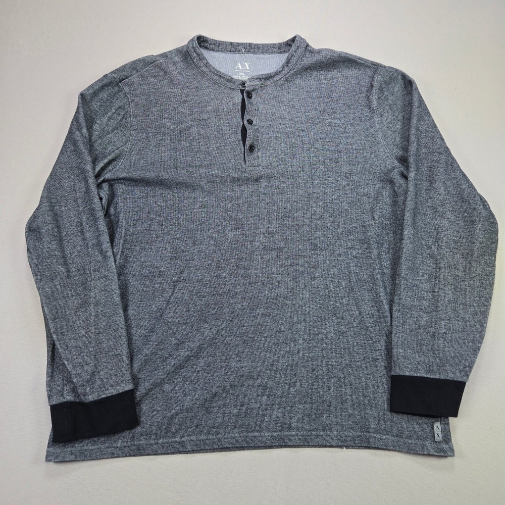 Armani Exchange Henley Long Sleeve Marled Knit Gray Mens XXL‎
